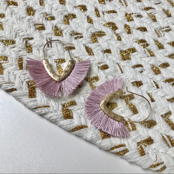 Dusty Lavender Metal Hammered Fringe Boho Earrings - Picture 4 of 7